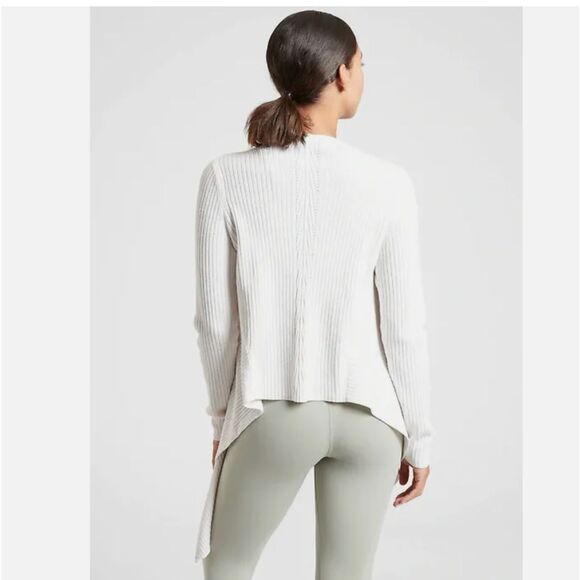 Athleta Solstice Wrap Merino Wool Ribbed Knit Waterfall Cardigan White Sz XXS - Picture 3 of 9